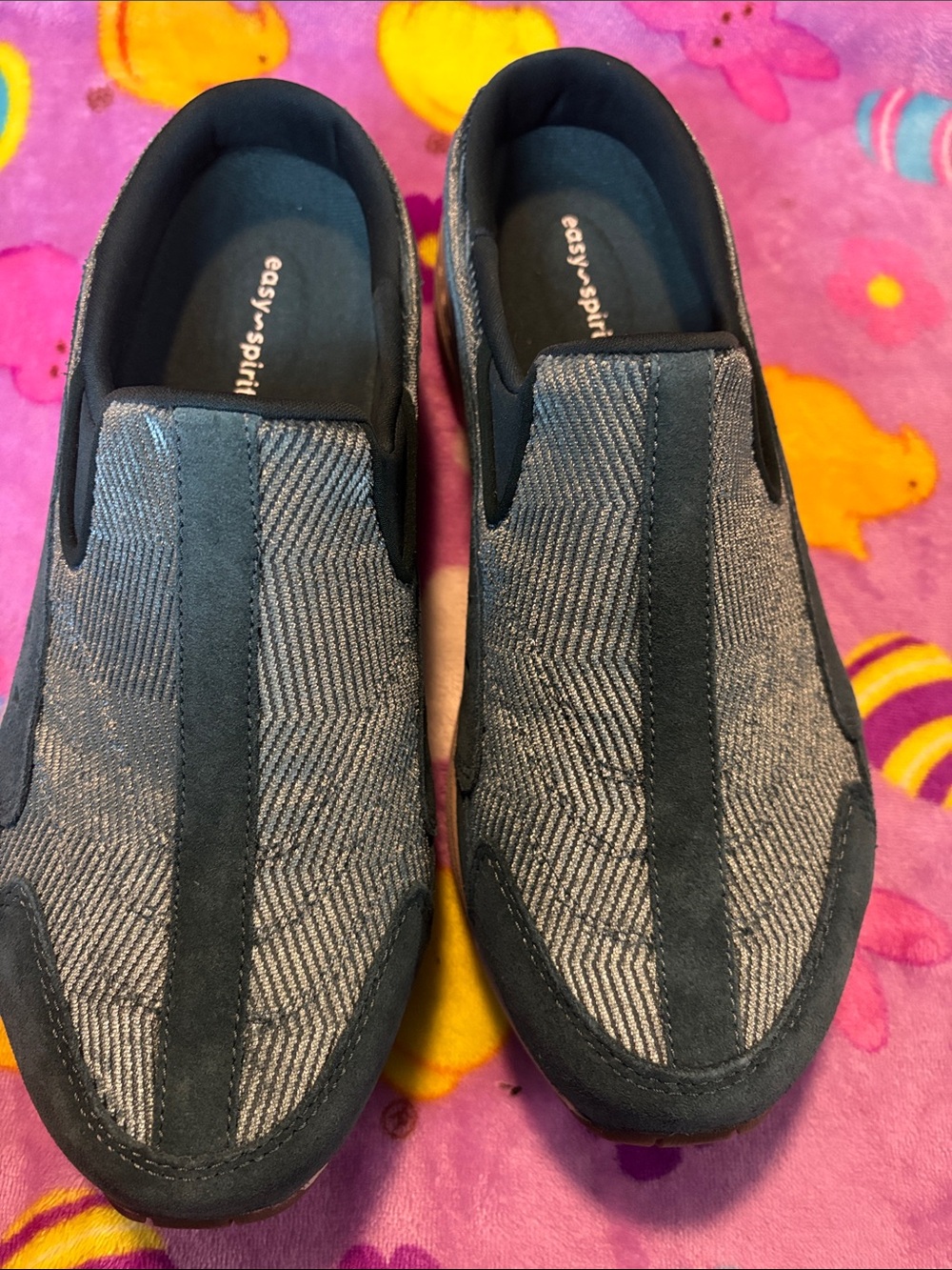 Easy Spirit Gray and Black Herringbone Slip-On Loafers